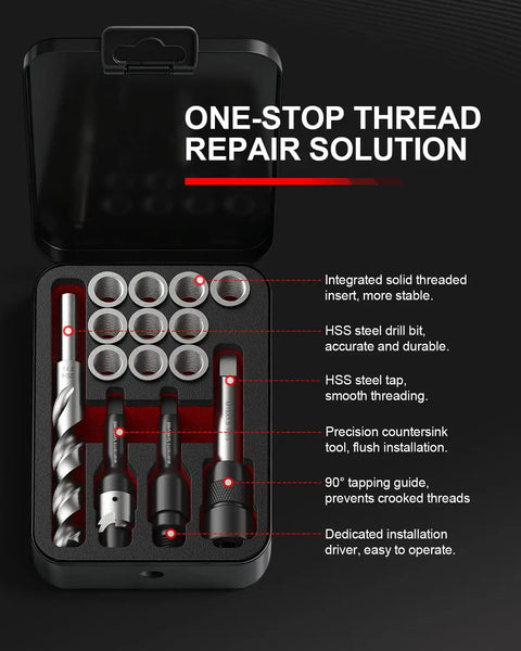 M14x1.5 Thread Repair Kit With 10 Solid 304 Stainless Steel Inserts For Engines Cars ATVs UTVs Motorcycles And Bikes 17.8mm Repair Inserts Pro Grade Tough As Nails Durable Easy Install, open case
