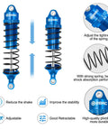 Blue oil shock absorber damper set for 1/10 RC Traxxas Slash with adjustable spring tension and improved stability features.
