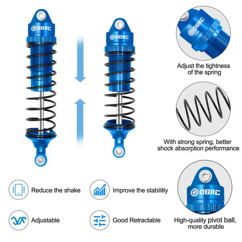 Blue oil shock absorber damper set for 1/10 RC Traxxas Slash with adjustable spring tension and improved stability features.