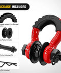 Three Quarters Inch D Ring Shackle With Snatch Block Recovery Set for Off Road Vehicles Two In One Heavy Duty Pulley And D Ring Mountable At Recovery Points For Easy Access Safe Quick Vehicle Recovery, red and black
