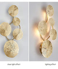 Five Head Gold Lotus Leaf LED Indoor Wall Light Fixture, Stainless Steel Modern Wall Lamp in lighting and non-lighting mode