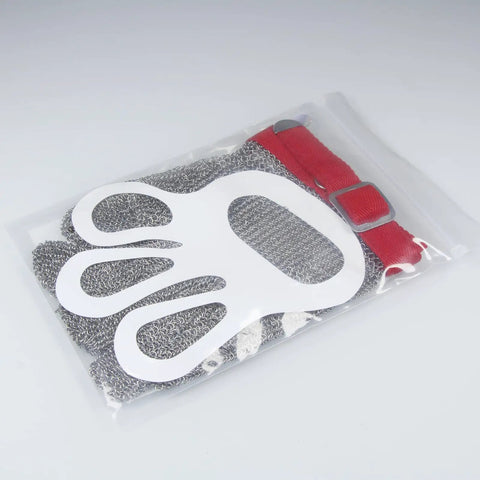Heavy Duty Stainless Steel Chainmail Gloves Level A9 Cut Resistant, 304 stainless steel wire mesh, 5 finger blue gloves in package, size XL