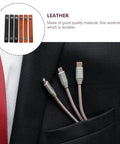 Six Piece Slick Leather Cable Straps For Usb Gadgets And Headphones Black Anti Tangle Wire Ties in a suit pocket with cables.