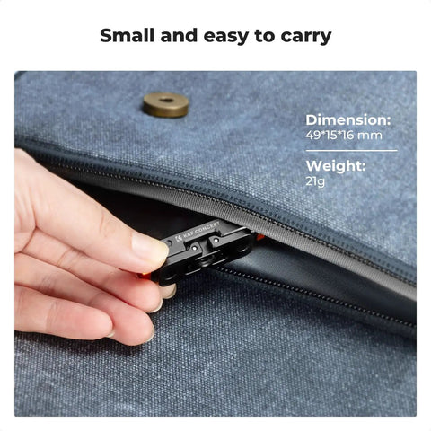 Person holding Magnetic Quick Release Mount For Insta360 Go Ultra With 1/4 Inch Screw Hole next to zipper.