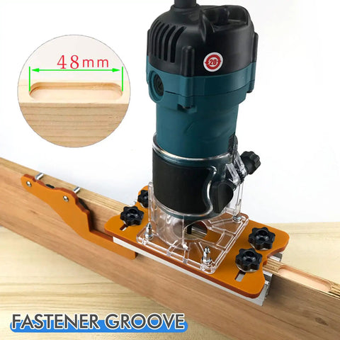 Top Tier Aluminum Wood Trimmer Router Base With Adjustable Slotting Bracket drops right in for butter smooth routing on lumber.