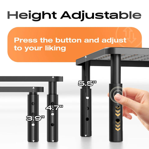 Adjustment mechanism for 3 Height Adjustable Monitor Stand Riser For Desk And Workstation Elevates Computer Laptop TV And Printer