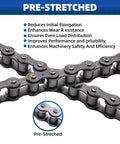 Close-up of pre-stretched 41 Roller Chain 20 Feet Beefed Up Industrial Grade Carbon Steel for heavy-duty gate openers.