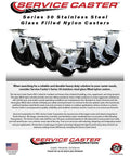 Top Shelf Stainless Steel Glass Filled Swivel Top Plate Caster Set Of Four With 8 Inch Badass Heavy Duty Nylon Wheels featuring four stainless steel casters.