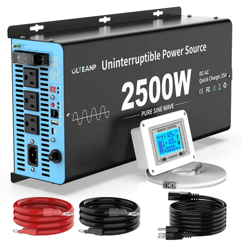 2500W Sump Pump Battery Backup System With Pure Sine Wave Inverter Charger and LCD Remote Readout, cables included