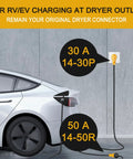 25 Foot EV Charger Adapter Cord 30 Amp Dryer Plug To 50 Amp RV Outlet NEMA 14-30P To 14-50R For Level 2 Charging EV And RV