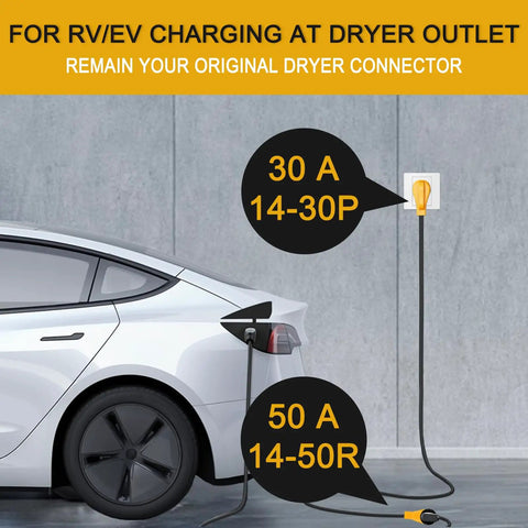 25 Foot EV Charger Adapter Cord 30 Amp Dryer Plug To 50 Amp RV Outlet NEMA 14-30P To 14-50R For Level 2 Charging EV And RV