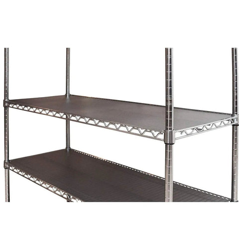 Heavy Duty Quilted Plastic Wire Shelf Liner 18 x 48 Inches Non Slip Protective Mat on a metal storage shelf.