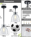 Dimensions of 7.5" Black Hammered Glass Pendant Lights Kitchen Island Lighting 1 Pack E26 with adjustable rods.