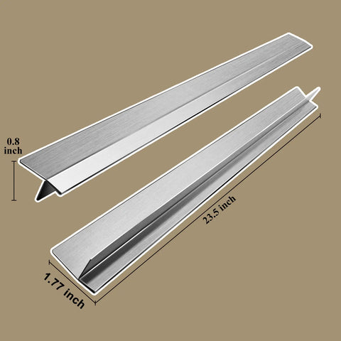 Stainless Steel Stove Gap Covers 23.5 Inches Set, heat resistant and easy to clean oven gap filler, stainless steel, measurements shown