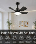 Lit 2 In 1 Socket Ceiling Fan With Light And Remote, dimmable 3000K to 6500K, 6 speed whisper quiet, installed in living room