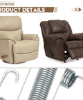 Heavy Duty Tension Spring Replacement For Recliner Sofa And Couch Chairs Quick Homebody Fix 4-5/8 Inch Overall Length Durable Steel Coil Build No Sweat Install Sweet Deal 2 Pack featuring two recliner chairs and tension springs.