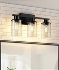 Dope Black Bathroom Vanity Light Fixtures Over Mirror 3-Light Wall Sconce With Clear Glass Shades, Modern Metal Lamp Body