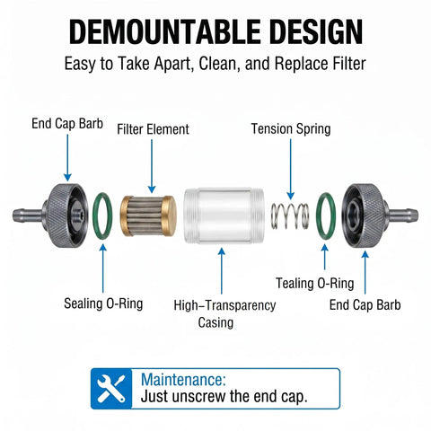 Universal Inline Fuel Filter Kit With Clear View Filter For Three Sixteenth Inch 5mm Fuel Lines 304 Stainless Steel Filtration parts