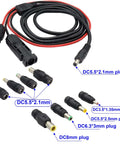 Solar Panel Adapter Cable MC4 To DC With Multi Connector Tips For Easy Hookups 5 Ft 16 AWG showing cable and connector tips