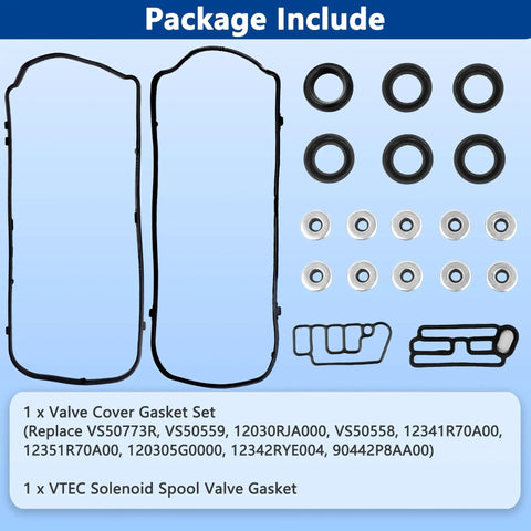 Valve Cover Gasket Set Kit And 15845 R70 A01 Solenoid Gasket For Honda Accord Odyssey Pilot Ridgeline And Acura MDX RDX RL TL TSX ZDX 2008 2009 2010 2011 2012 2013 2014 2015 2016 2017 Replacement Durable Leak Free Seal package contents