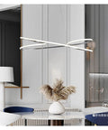 Sleek Gold LED Pendant Light for Dining Room and Kitchen, Modern Dimmable Chandelier with Warm Glow, Solid Aluminum Build, Eye Caring Non Glare Lens, Large Linear Design to Amp Up Your Space Vibe, L80xW30xH120cm hanging above a marble dining table.