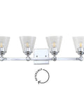 Chrome 4-Light Vanity Light Wall Sconce with Clear Seeded Glass Shades, Reversible Mount, LED Bulbs, 28.5 Inch Long, front view