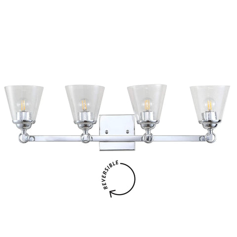 Chrome 4-Light Vanity Light Wall Sconce with Clear Seeded Glass Shades, Reversible Mount, LED Bulbs, 28.5 Inch Long, front view