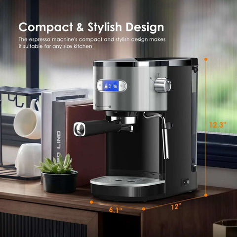 20 Bar Commercial Espresso Machine With Milk Frother And Steam Wand, Compact Home Barista Grade Essential For Small Kitchens