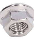 Close-up of a stainless steel flange nut from the 50 Piece Stainless Steel Flange Nut Set A2 70 DIN1587 Built To Last Rustproof Locking Nuts