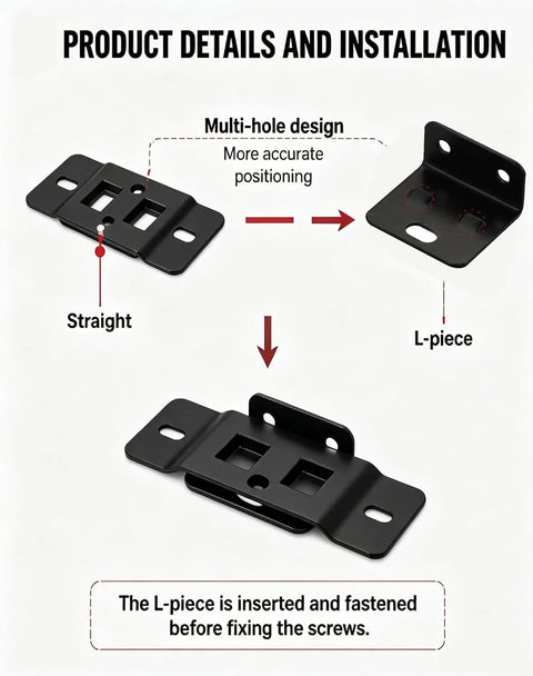 Heavy Duty L Shape Furniture Brackets Set for Cabinets Shelves Bookcases and Wardrobes quick fitting corner braces detail