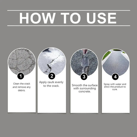 Heavy Duty Crack Fill Patch For Concrete Asphalt And Masonry Driveways That Bonds Tight To Block Moisture For Quick Fixes No Contractors Needed Just Press Apply And Kick Those Annoying Hairline Cracks To The Curb step-by-step guide on usage with cleaning and application instructions.