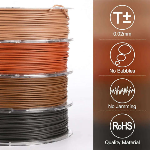 Wood Like PLA Filament Bundle For 3D Printing 1.75mm, Walnut Cherry Bamboo Ebony Wood Texture 200g Spools, Neatly Wound, Quality Material Indicators
