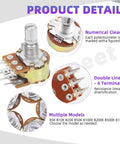 Sixteen Sets Of Eight Type B Potentiometers Featuring 1K 5K 10K 50K 100K 250K 500K And 1M Ohm Six Pin Split Shaft Rotary Linear Dual Taper Aluminum Alloy Knob Variants Plus Washers And Nuts Kit