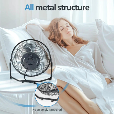 Three Speed Portable Metal Floor Fan With Adjustable Tilt For Home Office And Bedroom Quiet Operation Lightweight Yet Sturdy Black Nine Inch Chill Breeze For Desk Or Floor Use on bed