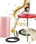 Heavy Duty Air Powered Grease Pump For 55 Gallon Drums With 16 Ft Tube Follower Plate, spray gun, and lubricant splash.