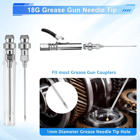 18G grease gun needle tip for 8 Piece Grease Gun Fittings Kit With 90 Degree Coupler And Sleeves, grease needle dispensing