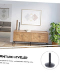 Premium Set Of Four Furniture Levelers Featuring Swivel Foot Screws for quick height adjustment under a wooden cabinet.