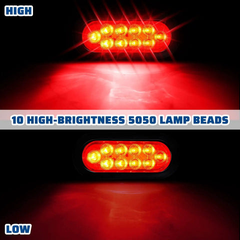 16 Pack 6 Inch Oval LED Trailer Lights Kit With 10 LED Stop Brake Turn Tail Lamps IP67 Waterproof Markers shining bright red light