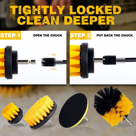 Steps to attach cleaning brush to 20V Cordless Drill Kit All In One With 2x 2.0Ah Batteries And Charger Half Inch Metal Keyless Chuck