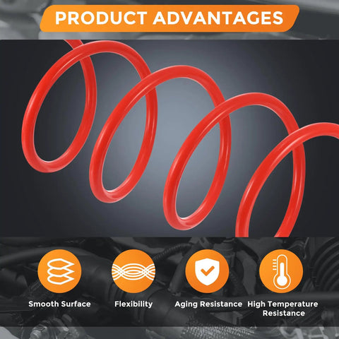 Dmotech 6pc Kit Red Silicone Vacuum Hose Tubing 3mm Wall Fits Engine Intake And Fluid Lines High Performance 130 PSI Heat Resistant Perfect Ride Swap Upgrade For Domestic Or Import Cars, red hose coils