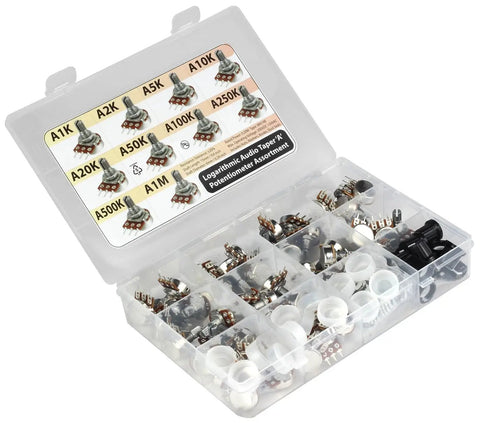 Dope Potentiometer Assortment Kit For Diy Audio Projects, 45 Pieces With 9 Values A Type Log Taper 1K 2K 5K 10K 20K 50K 100K 250K 500K 1M, 3 Pins, Horizontal Straight Legs, Mono, 0.2W, Box Sorted in storage case