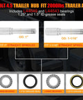 Diagram showing components of Heavy Duty 2000Lb Trailer Hub Kit With Five Lug Four And Half Inch Bolt Pattern For Straight Spindle.