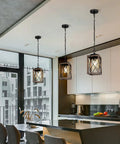 Cozy Farmhouse Pendant Light Metal Hanging Light Fixture With Wooden Grain Finish in modern kitchen setting