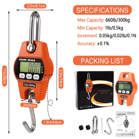 Heavy Duty Digital Crane Scale 660 Pound Capacity With Slick Backlit Lcd Screen Drop Dead Accurate Side By Side Hanging Weigher Built Tough For No Sweat Garage And Farm Loadouts That Handle Heavy Stuff Like A Champ