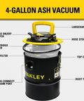 Heavy Duty 4 Gallon Ash Vacuum For Wood Stoves And Fireplaces, featuring large handle, cartridge filter and dust tank.