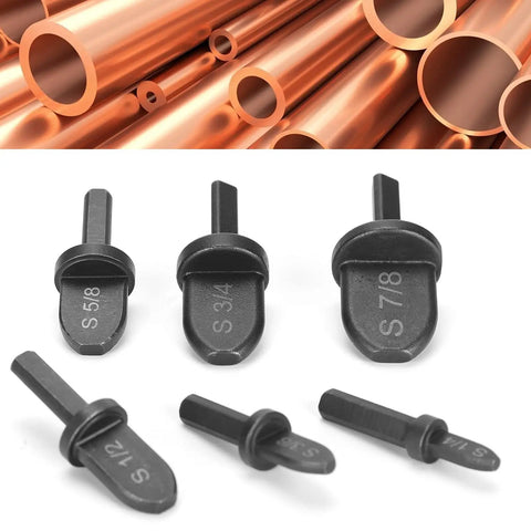 Heavy Duty 6-Piece Pipe Expander Set For Air Con Swaging showing six steel swage dies for expanding copper tubes.