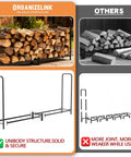 8Ft Firewood Rack With All Weather Cover For Indoor Outdoor Use, Heavy Duty Square Steel Log Holder And Storage Organizer, Stable, Double Powder Coated Frame Keeps Firewood Neat And Dry, comparison with unibody structure vs joint structure