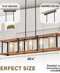 Lit Farmhouse Dining Room Chandelier Over Table For Kitchen Island Lighting Rectangle Rustic Modern Light Fixture Easy To Assemble