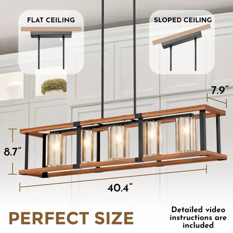 Lit Farmhouse Dining Room Chandelier Over Table For Kitchen Island Lighting Rectangle Rustic Modern Light Fixture Easy To Assemble
