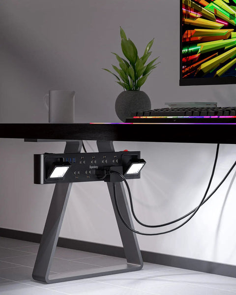 Heavy Duty 11 In 1 Power Strip With 8 Outlets And 3 USB Ports, 2 Worklights under desk in home office